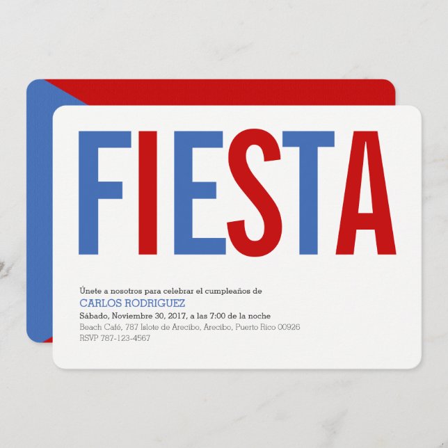 Fiesta: Traditional: Puerto Rico Flag Invitation (Front/Back)