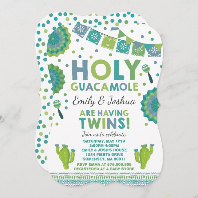 Fiesta Twin Baby Shower Invitation Holy Guacamole (Front/Back)