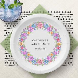 Fiesta Vivid Floral Baby Shower Paper Plate