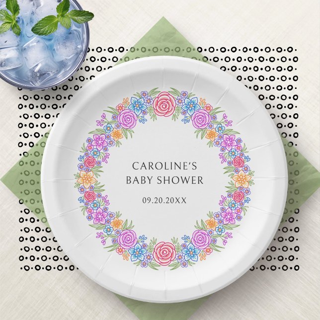 Fiesta Vivid Floral Baby Shower Paper Plate (Creator Uploaded)