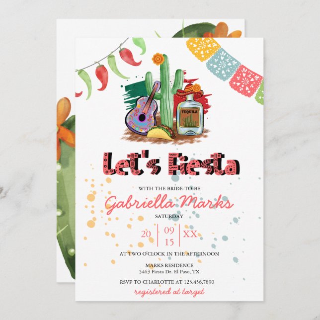 Fiesta | Watercolor Bridal Shower Invitation (Front/Back)
