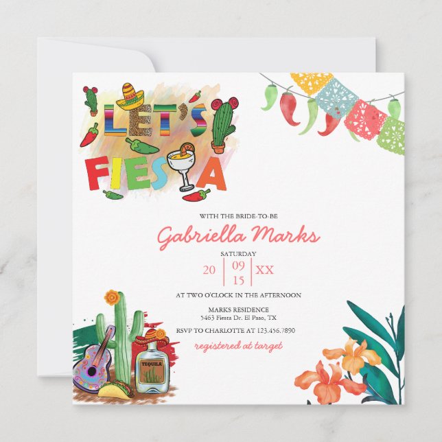 Fiesta | Watercolor Bridal Shower Invitation (Front)