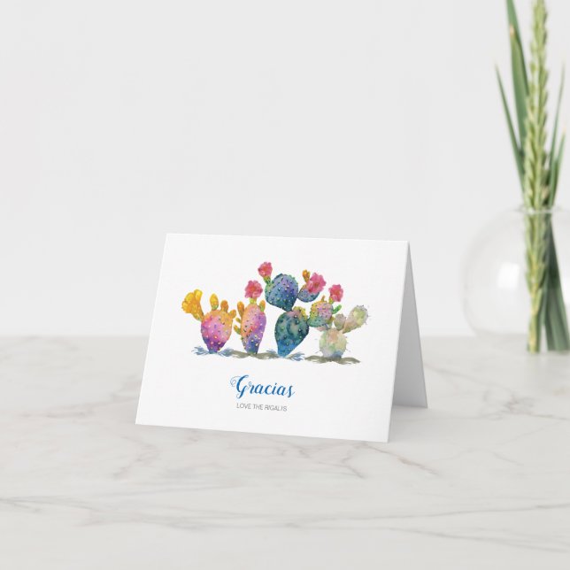 Fiesta Watercolor Cactus Bridal Shower Thank You Card (Front)