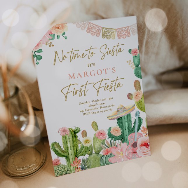 Fiesta Watercolor Cactus Mexican 1st Birthday Invitation (Creator Uploaded)