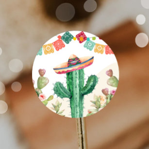 Fiesta Watercolor Cactus Mexican Party Succulent Classic Round Sticker