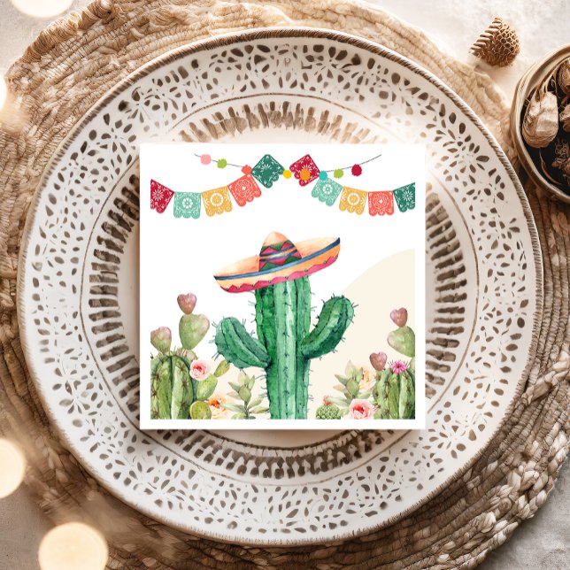 Fiesta Watercolor Cactus Mexican Party Succulent Napkin (Creator Uploaded)