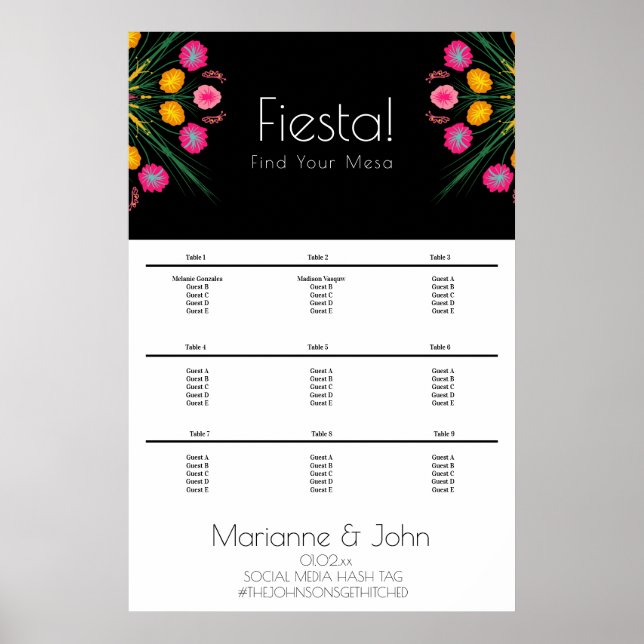Fiesta Wedding Birthday Mexican Seating Chart (Front)