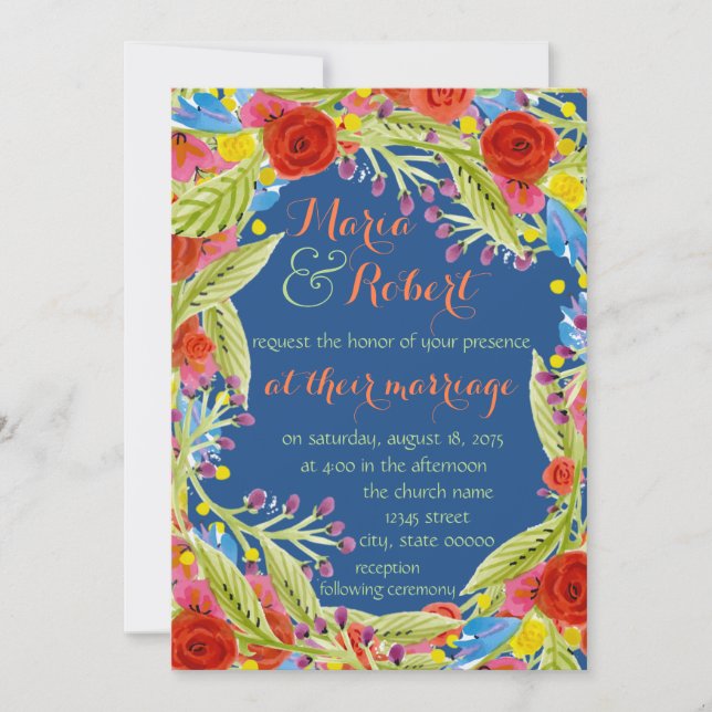 Fiesta Wedding Blue Invitation (Front)