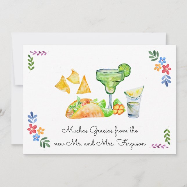 Fiesta Wedding | Tacos and Tequila Thank You Card (Front)