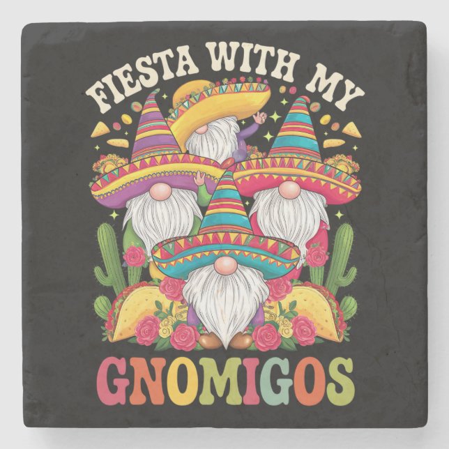 Fiesta With My Gnomigos Gnome Cinco De Mayo Stone Coaster (Front)