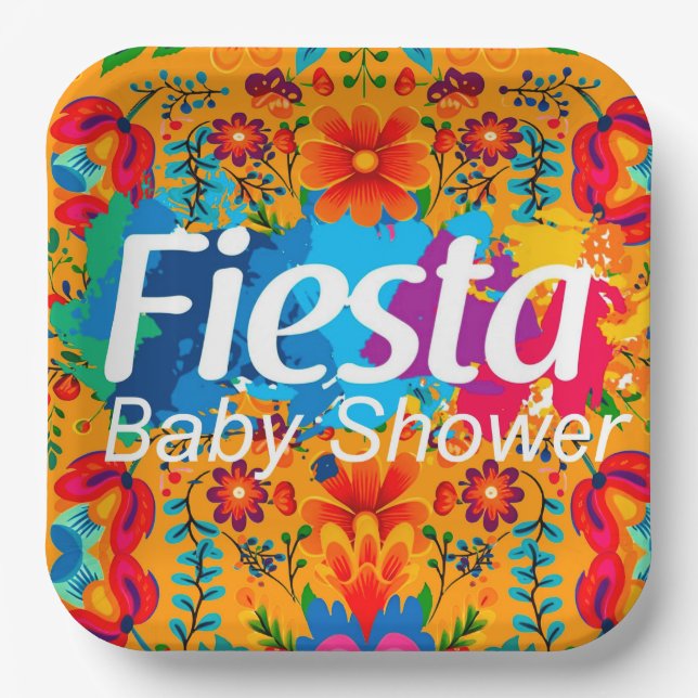 Fiesta Yellow Colourful Floral Neutral Baby Shower Paper Plate (Front)