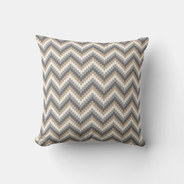 Fiesta Zigzag Chevron Pattern Grey and Tan Cushion (Front)