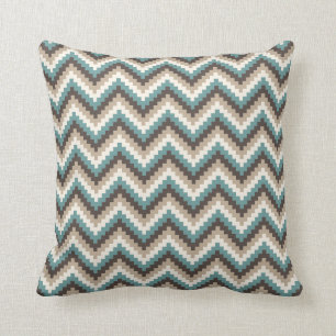 Fiesta Zigzag Chevron Pattern Taupe and Teal Cushion
