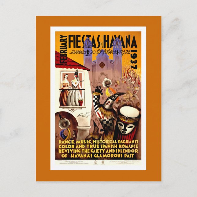 Fiestas in Havana Vintage Travel Postcard (Front)