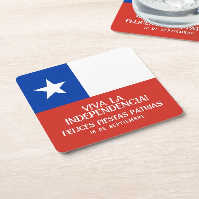 Fiestas Patrias Independence Day Chile Flag Square Paper Coaster (Angled)