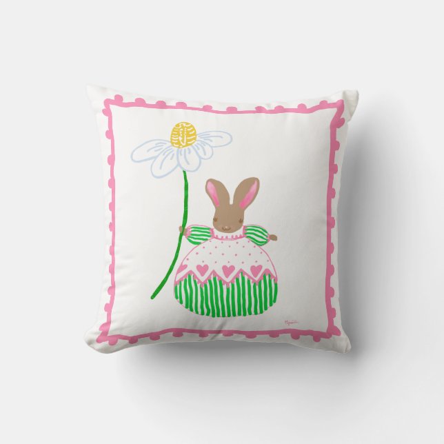 'fifi' daisy bunny in pink and green  pillow (Front)