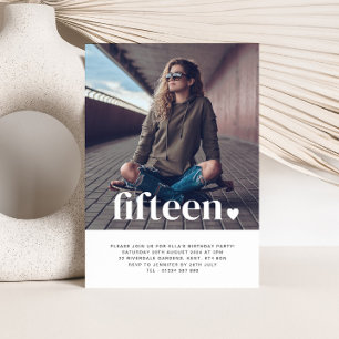 Fifteen Heart Photo Birthday Invitation 