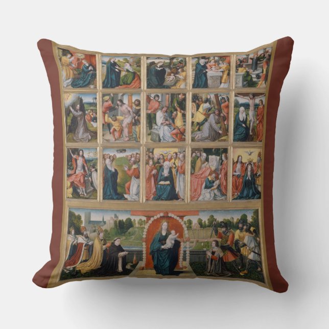 Fifteen Mysteries Holy Rosary Virgin Mary Jesus Cushion (Front)
