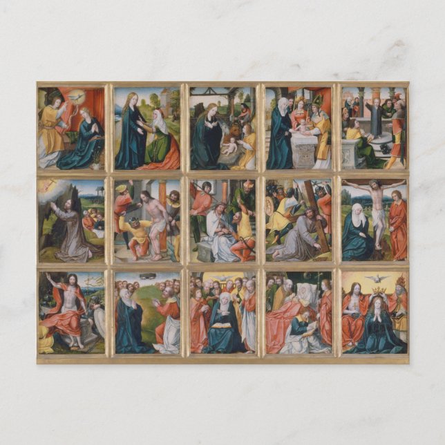 Fifteen Mysteries of the Holy Rosary Religious Art Postcard (Front)