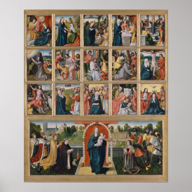 Fifteen Mysteries of the Rosary Sacred Religious Poster (Front)