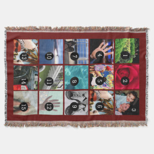 Fifteen of Your Photos Burgundy Your Own Original Throw Blanket