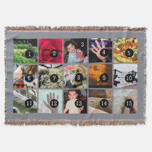 Fifteen of Your Photos Grey Make Your Own Original Throw Blanket