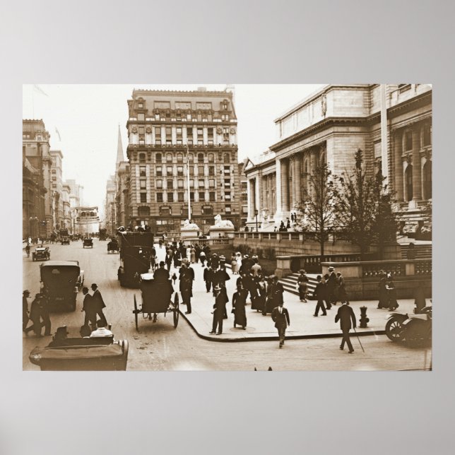 Fifth Avenue & New York City Public Library 1908 Poster (Front)