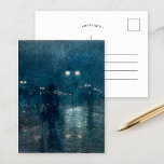 Fifth Avenue Nocturne | Childe Hassam Postcard<br><div class="desc">Fifth Avenue Nocturne (c. 1895) | Original artwork by American Impressionist painter Childe Hassam (1859-1935). The work depicts an urban street scene at night in moody shades of dark blue.

Use the design tools to add custom text or personalise the image.</div>