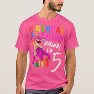 Fifth Birthday 5 Year Pink Dinosaur Trex 5Th Birth T-Shirt