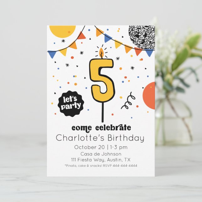 Fifth Birthday Candle Doodle Invitation (Standing Front)