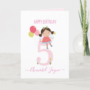 Fifth birthday fairy, girls cute personalised  card
