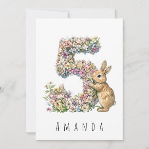 Fifth Birthday Floral Five & Bunny Card