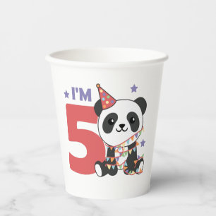 Fifth Birthday Panda For Kids 5 Years Paper Cups