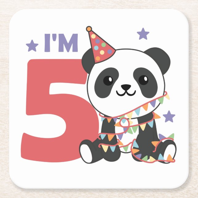 Fifth Birthday Panda For Kids 5 Years Square Paper Square Paper Coaster (Front)