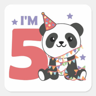 Fifth Birthday Panda For Kids 5 Years Square Stick Sticker