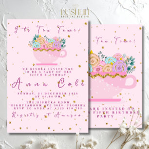 Fifth Birthday Tea Party Elegant & Sweet birthday Invitation