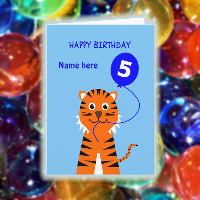 Fifth birthday tiger add name blue card (Creator Uploaded)