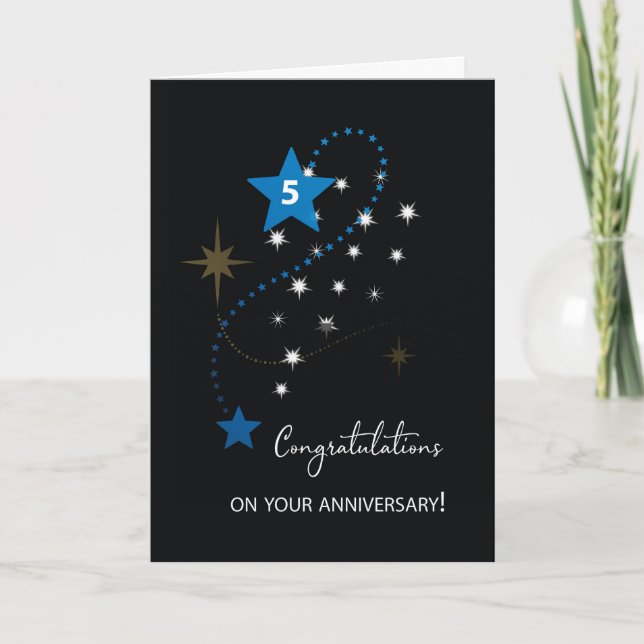 Fifth Employee Anniversary Congratulations Stars Card (Front)