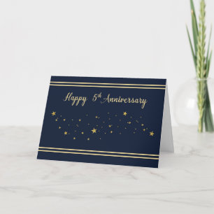 Fifth Employee Anniversary Gold Glitter Stars Card