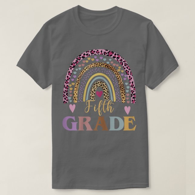 Fifth Grade Boho Rainbow Leopard Teacher Kid Back  T-Shirt (Design Front)