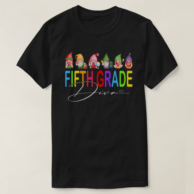 Fifth Grade Diva Back To School Gnomes T-Shirt (Design Front)