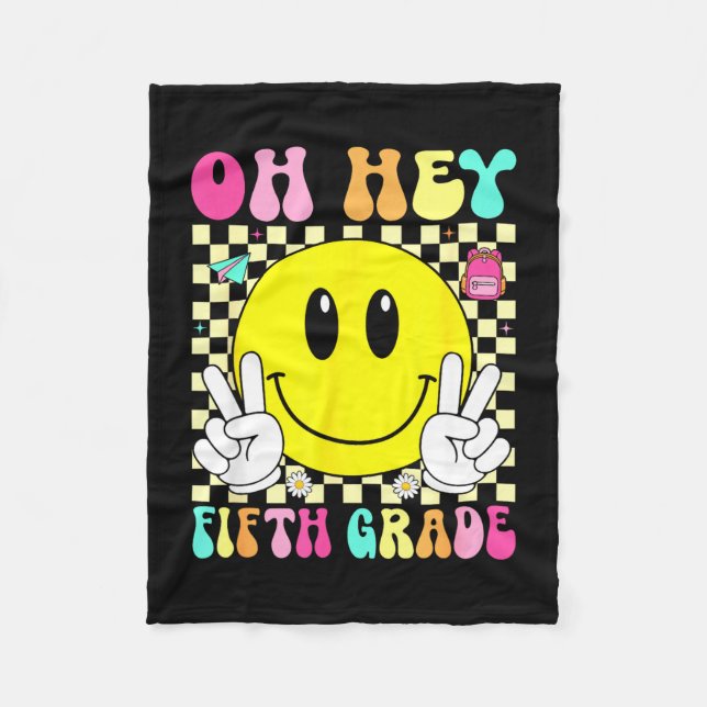 Fifth grade retro smile face back to school first fleece blanket (Front)