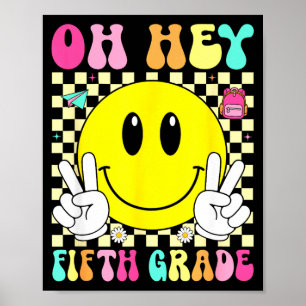 Fifth grade retro smile face back to school first poster