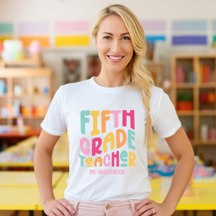 Fifth Grade Teacher Colourful Retro Text Custom T-Shirt