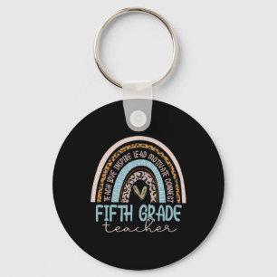 Fifth Grade Teacher Leopard Boho Rainbow Back To S Key Ring