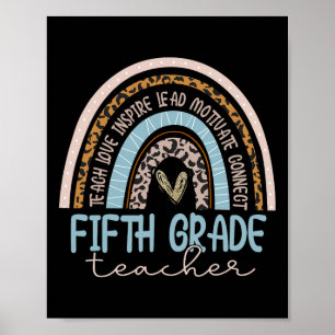 Fifth Grade Teacher Leopard Boho Rainbow Back To S Poster