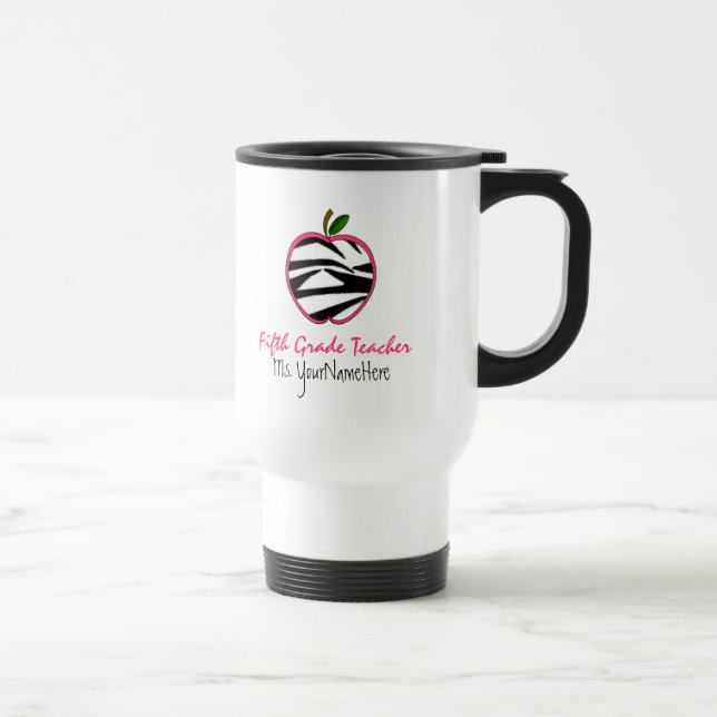 Fifth Grade Teacher Mug - Zebra Print Apple (Right)