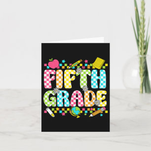 Fifth Grade Teacher Student Groovy Chequered Back Card