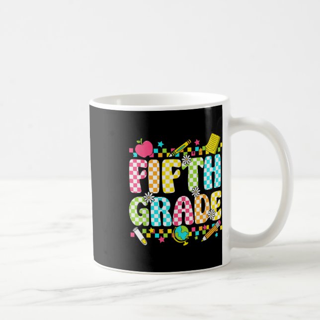 Fifth Grade Teacher Student Groovy Chequered Back  Coffee Mug (Right)