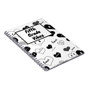 Fifth Grade Vibes Black and White Love Hearts Notebook